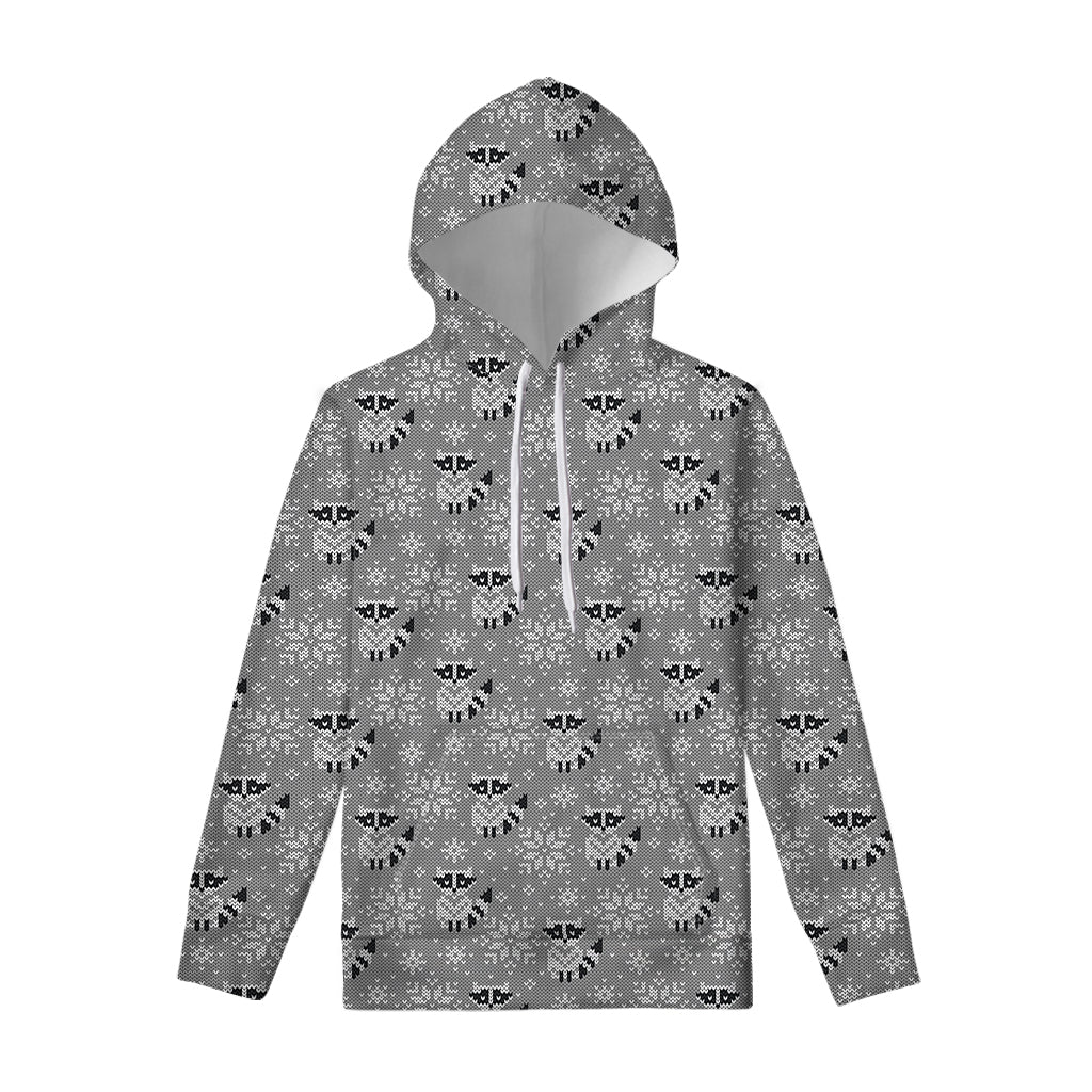 Knitted Raccoon Pattern Print Pullover Hoodie