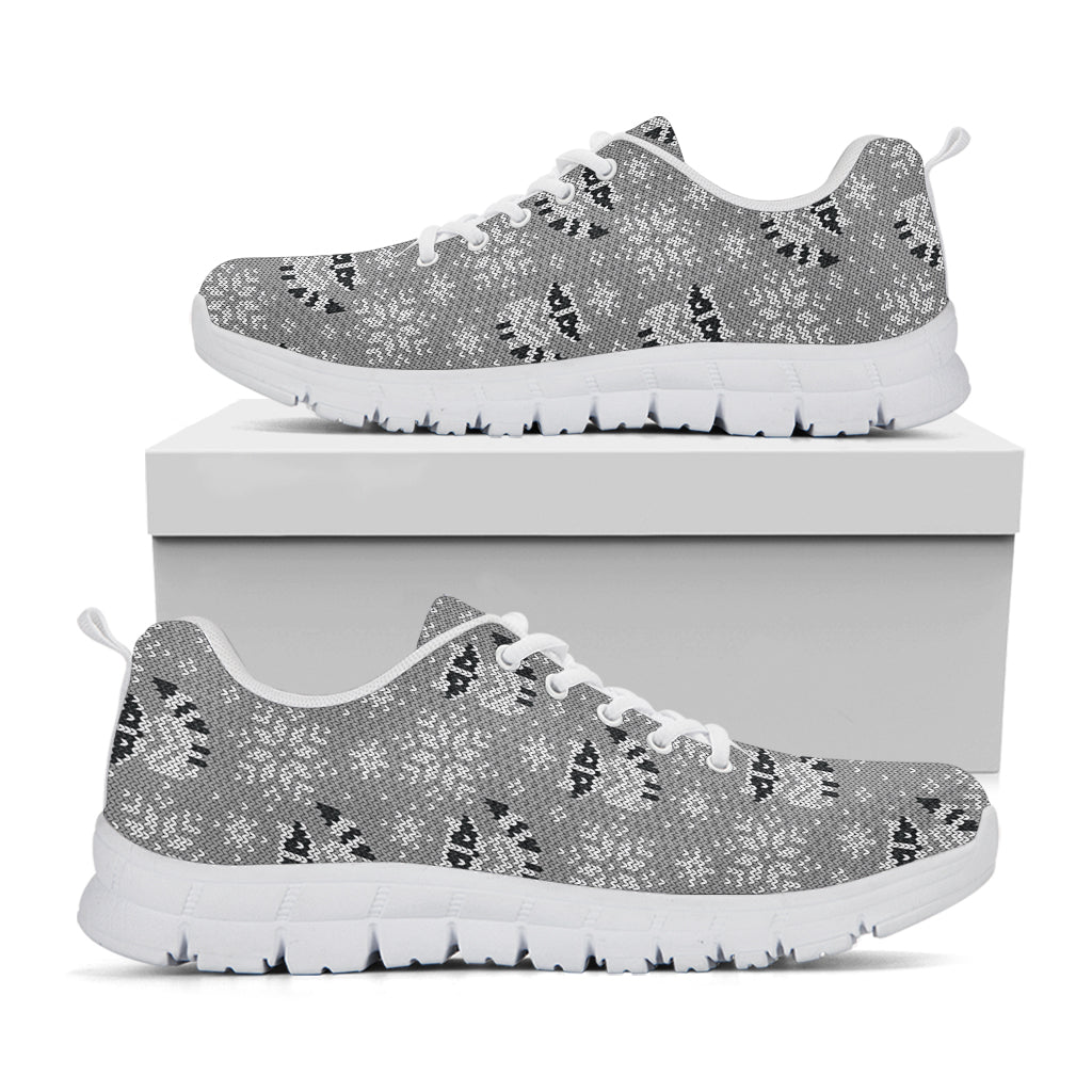 Knitted Raccoon Pattern Print White Sneakers