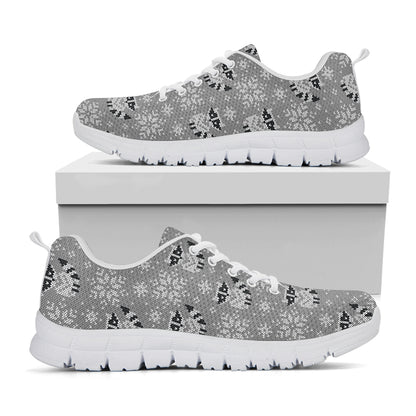 Knitted Raccoon Pattern Print White Sneakers