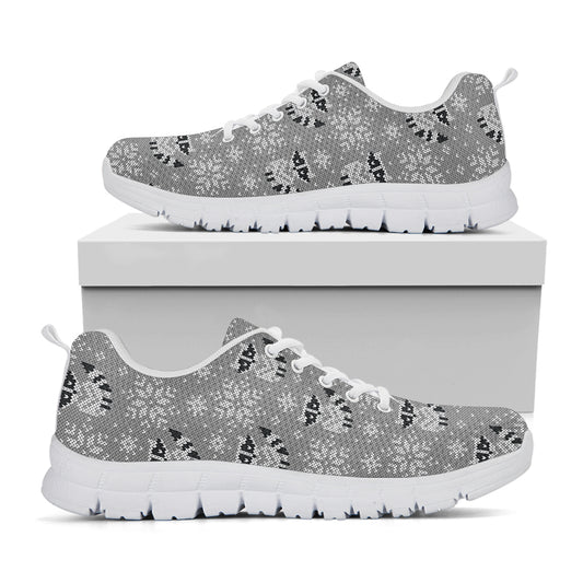 Knitted Raccoon Pattern Print White Sneakers