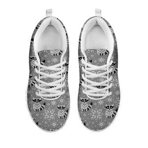 Knitted Raccoon Pattern Print White Sneakers