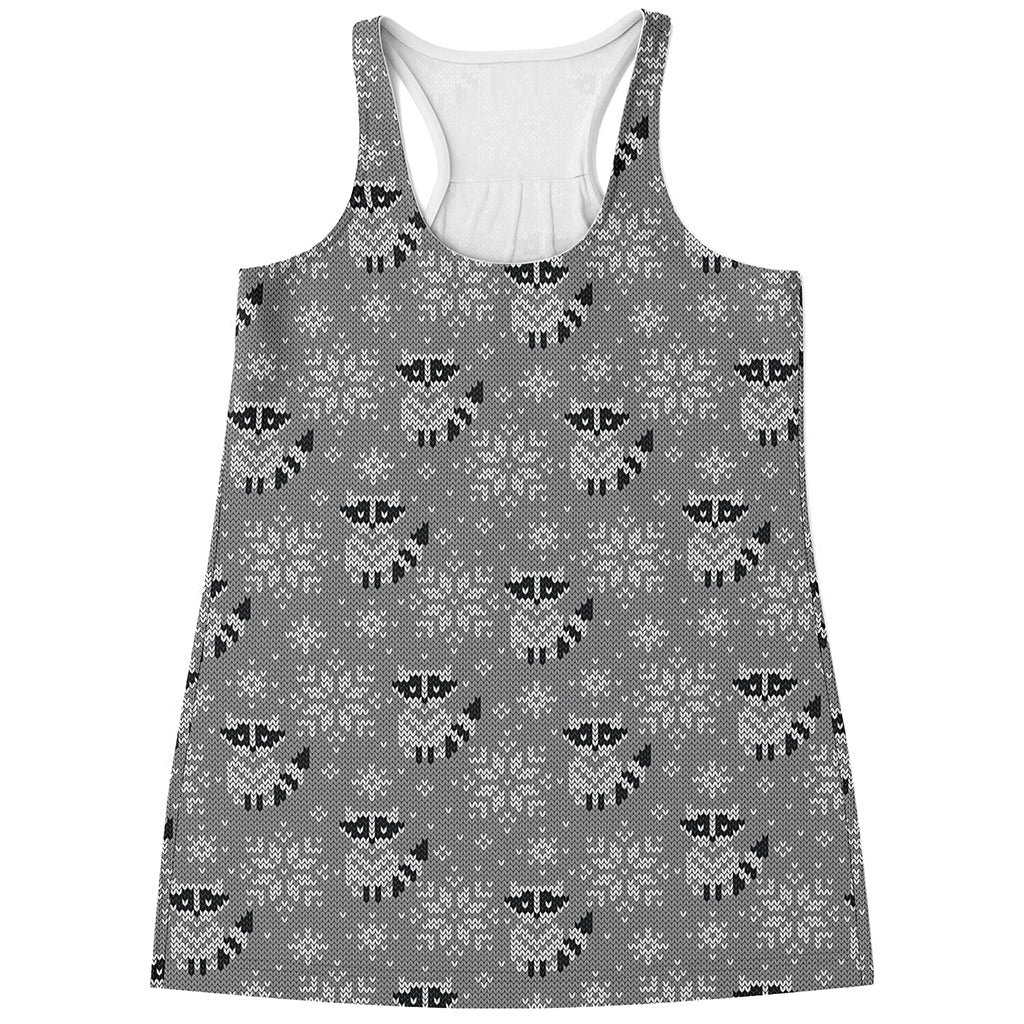 Knitted Raccoon Pattern Print Women's Racerback Tank Top