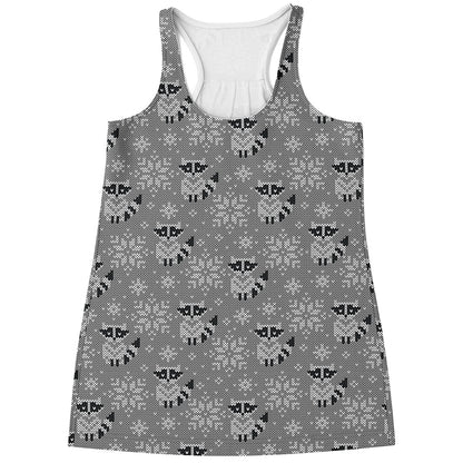 Knitted Raccoon Pattern Print Women's Racerback Tank Top