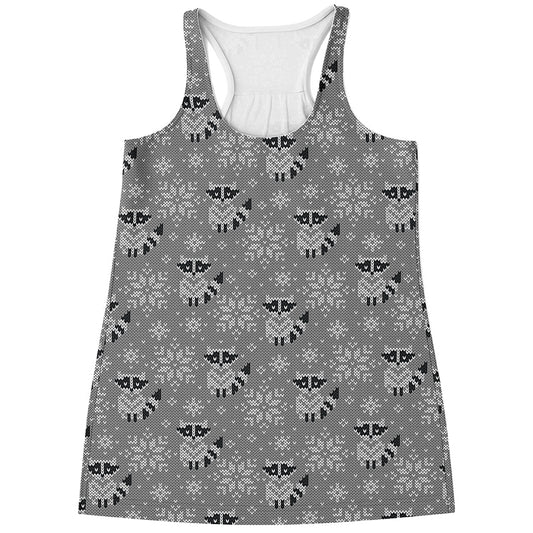 Knitted Raccoon Pattern Print Women's Racerback Tank Top