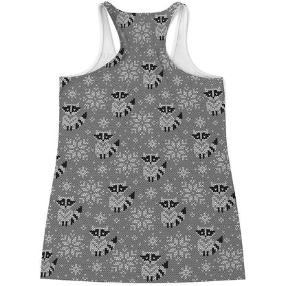 Knitted Raccoon Pattern Print Women's Racerback Tank Top