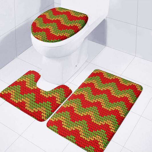 Knitted Reggae Pattern Print 3 Piece Bath Mat Set
