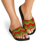 Knitted Reggae Pattern Print Black Slide Sandals