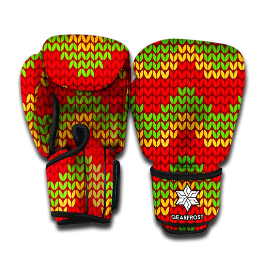 Knitted Reggae Pattern Print Boxing Gloves