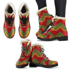 Knitted Reggae Pattern Print Comfy Boots GearFrost