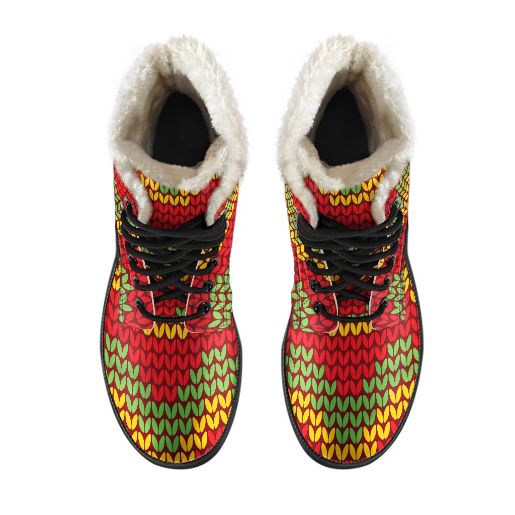 Knitted Reggae Pattern Print Comfy Boots GearFrost