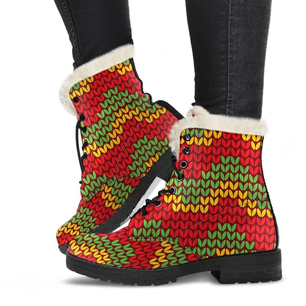 Knitted Reggae Pattern Print Comfy Boots GearFrost