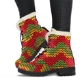 Knitted Reggae Pattern Print Faux Fur Leather Boots