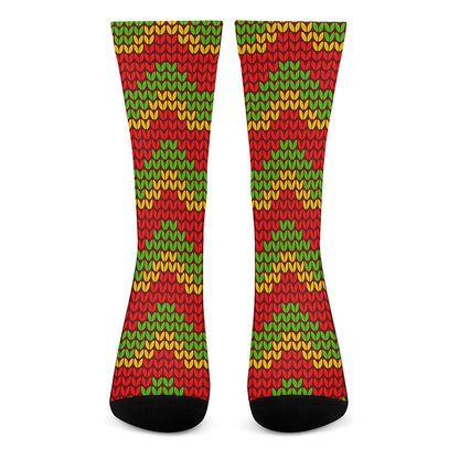 Knitted Reggae Pattern Print Crew Socks