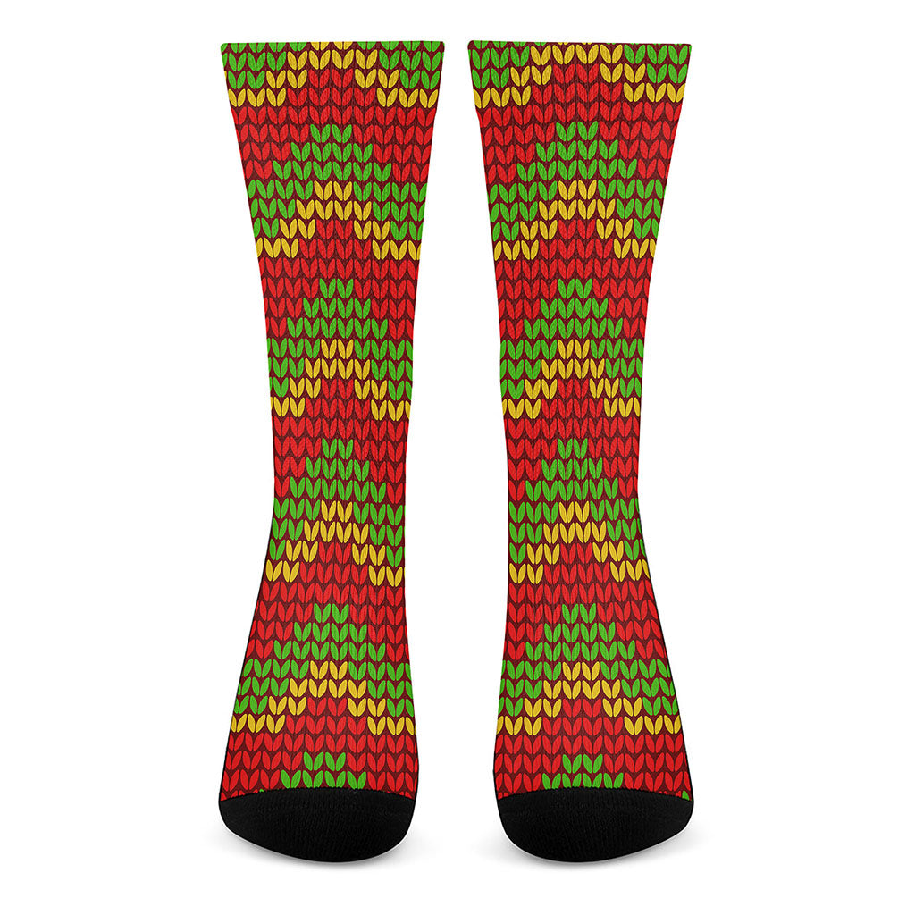 Knitted Reggae Pattern Print Crew Socks