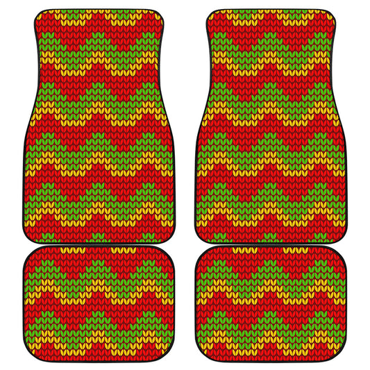 Knitted Reggae Pattern Print Front and Back Car Floor Mats