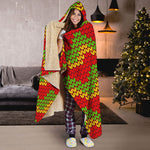 Knitted Reggae Pattern Print Hooded Blanket