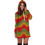 Knitted Reggae Pattern Print Hoodie Dress GearFrost