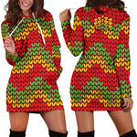 Knitted Reggae Pattern Print Hoodie Dress GearFrost