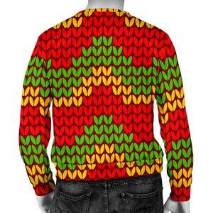 Knitted Reggae Pattern Print Men's Crewneck Sweatshirt GearFrost