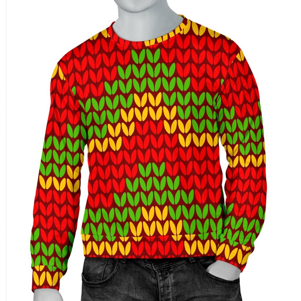 Knitted Reggae Pattern Print Men's Crewneck Sweatshirt GearFrost