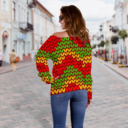 Knitted Reggae Pattern Print Off Shoulder Sweatshirt GearFrost