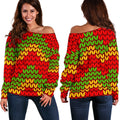 Knitted Reggae Pattern Print Off The Shoulder Sweatshirt