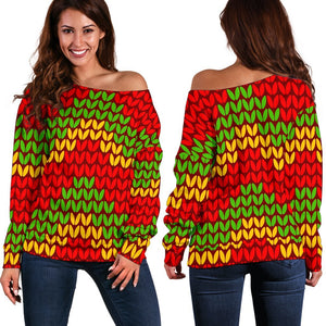 Knitted Reggae Pattern Print Off Shoulder Sweatshirt GearFrost