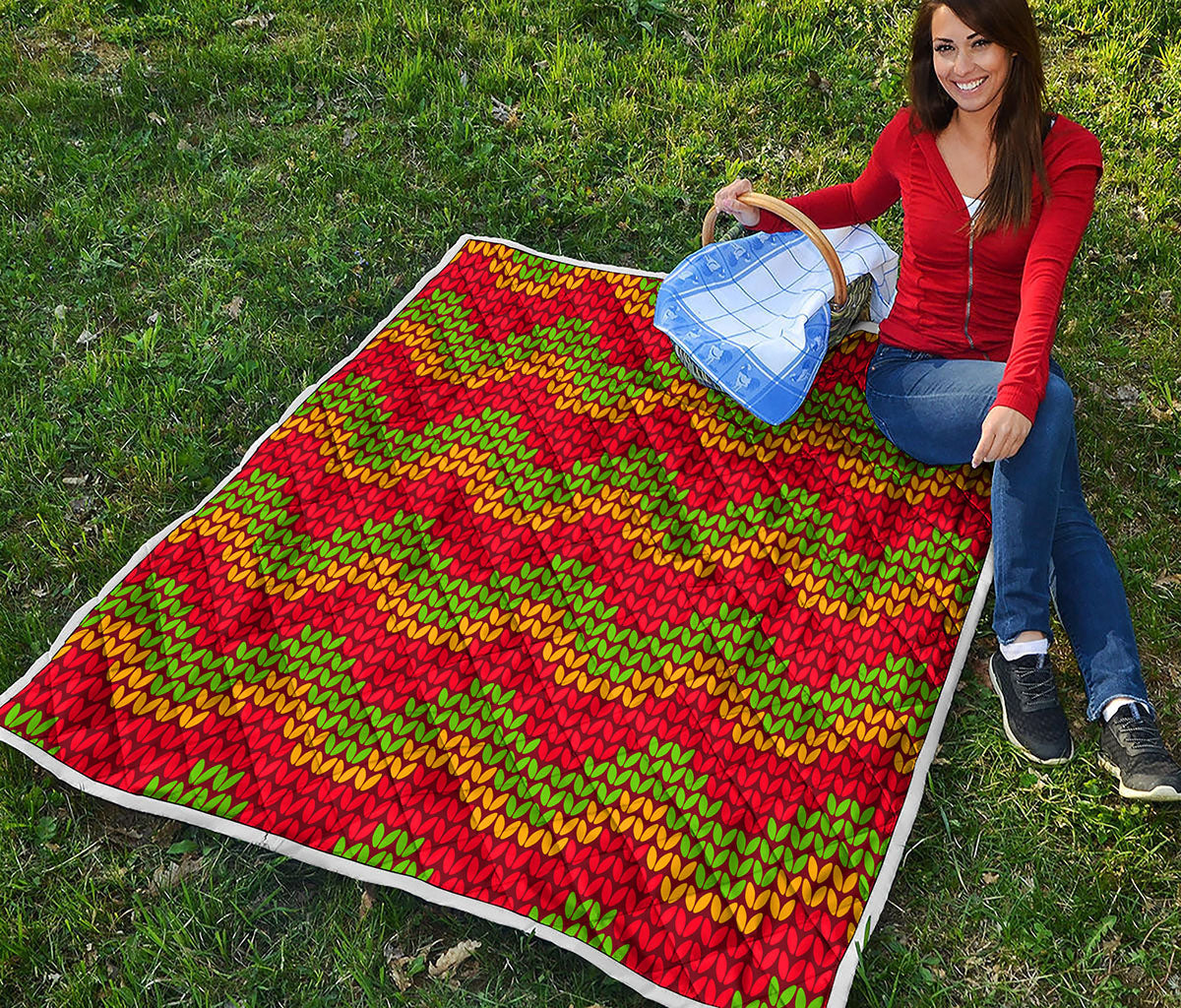 Knitted Reggae Pattern Print Quilt