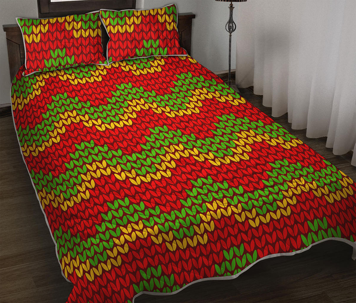 Knitted Reggae Pattern Print Quilt Bed Set