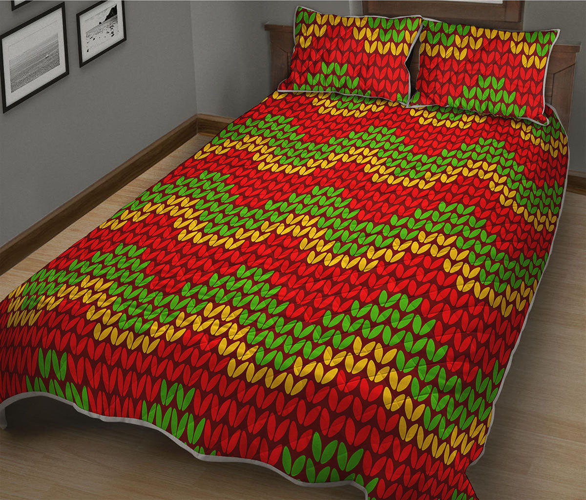 Knitted Reggae Pattern Print Quilt Bed Set