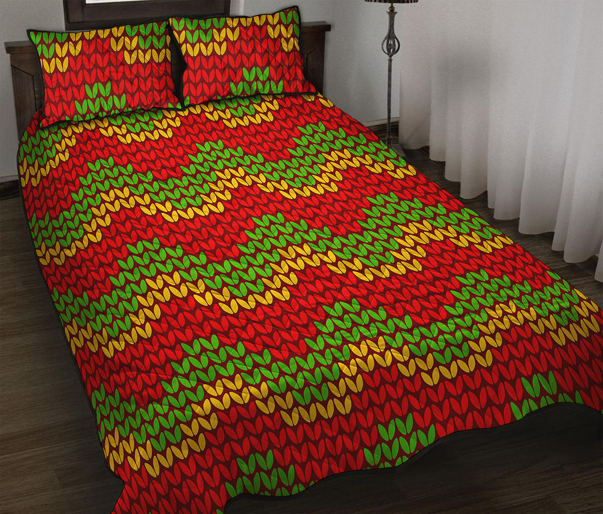 Knitted Reggae Pattern Print Quilt Bed Set