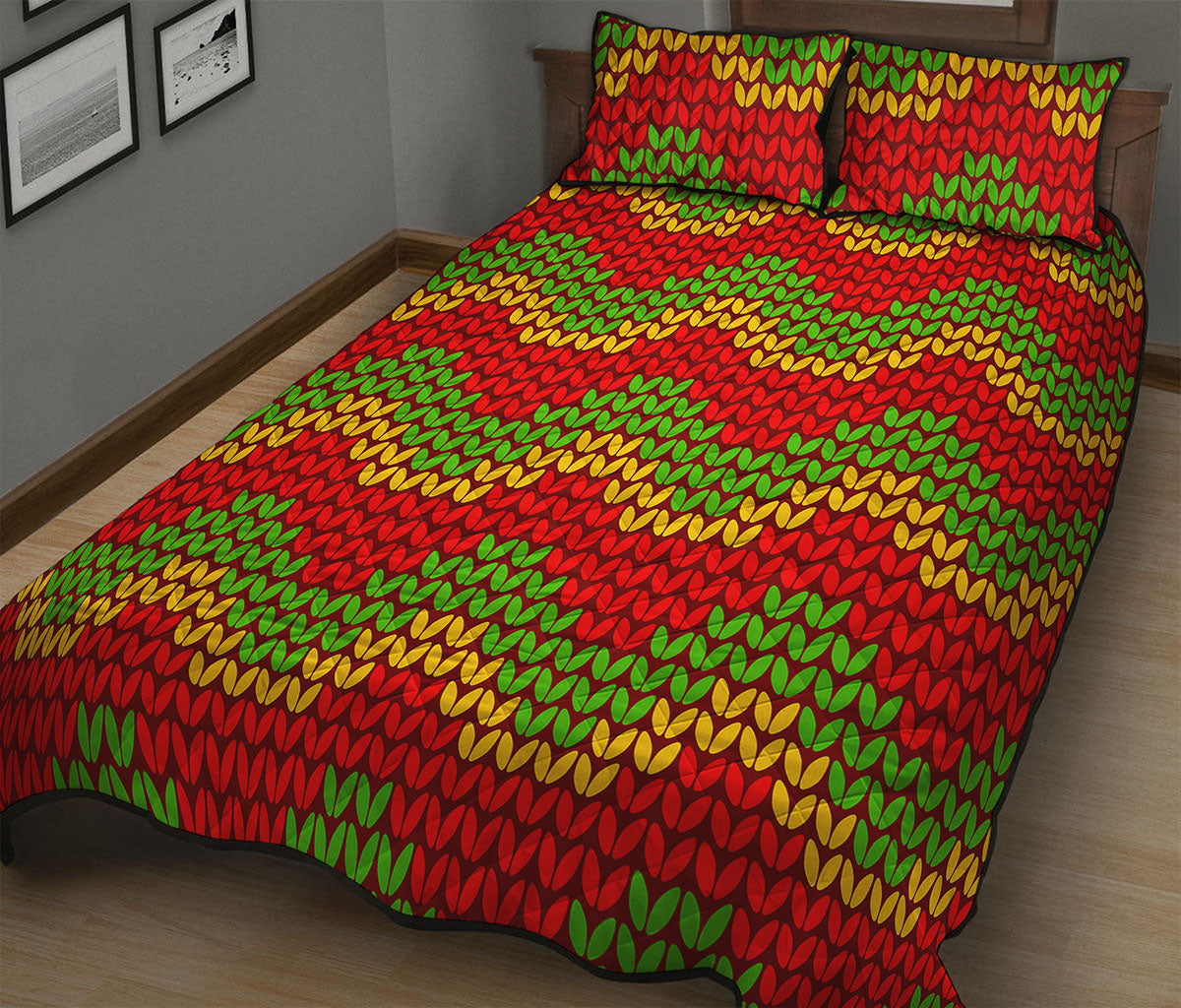 Knitted Reggae Pattern Print Quilt Bed Set