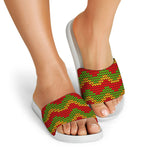 Knitted Reggae Pattern Print White Slide Sandals