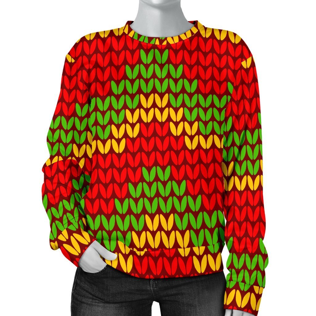 Knitted Reggae Pattern Print Women's Crewneck Sweatshirt GearFrost