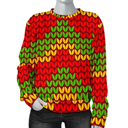 Knitted Reggae Pattern Print Women's Crewneck Sweatshirt GearFrost