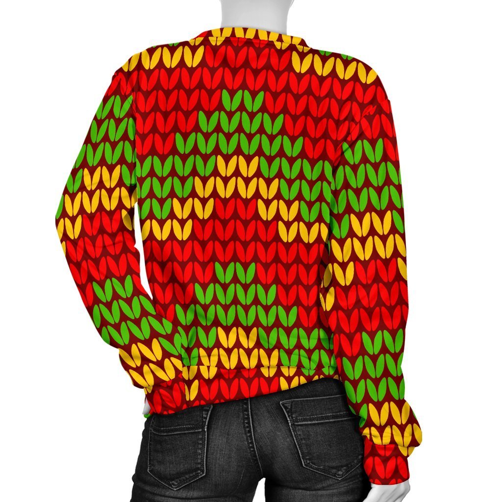 Knitted Reggae Pattern Print Women's Crewneck Sweatshirt GearFrost