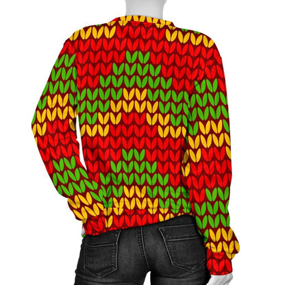Knitted Reggae Pattern Print Women's Crewneck Sweatshirt GearFrost