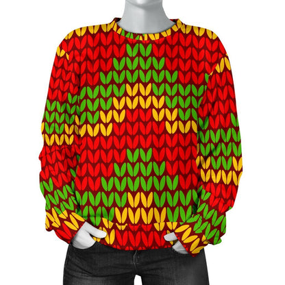 Knitted Reggae Pattern Print Women's Crewneck Sweatshirt GearFrost