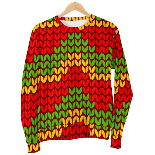 Knitted Reggae Pattern Print Women's Crewneck Sweatshirt GearFrost