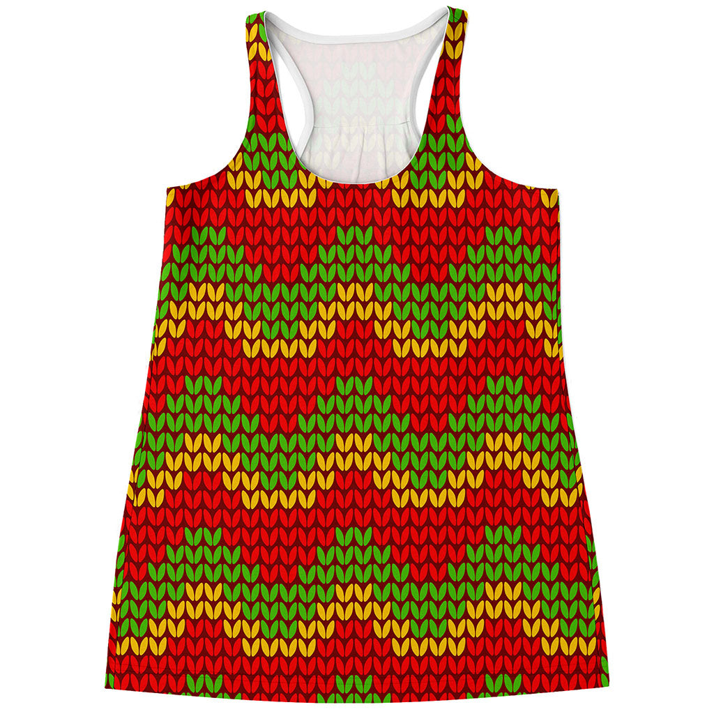 Knitted Reggae Pattern Print Women's Racerback Tank Top