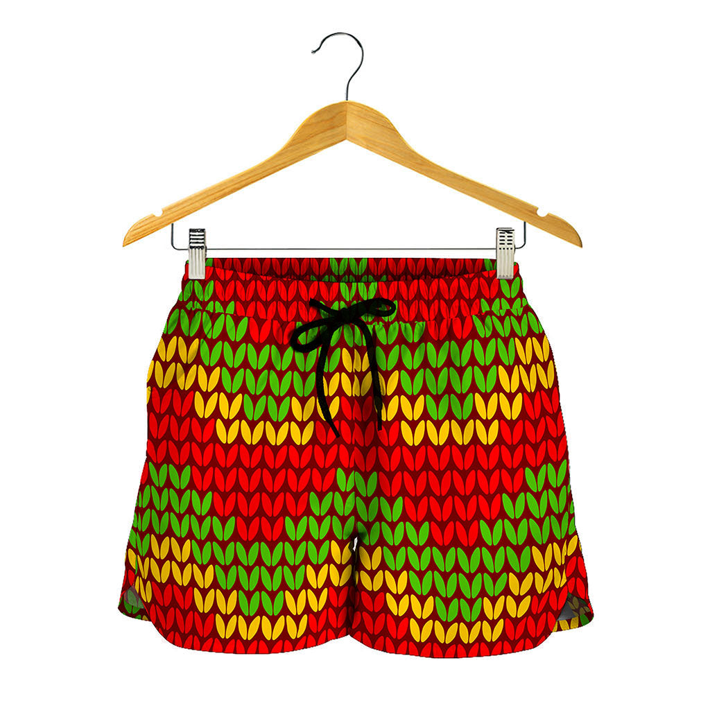 Knitted Reggae Pattern Print Women's Shorts