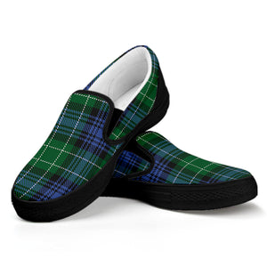 Knitted Scottish Plaid Print Black Slip On Shoes