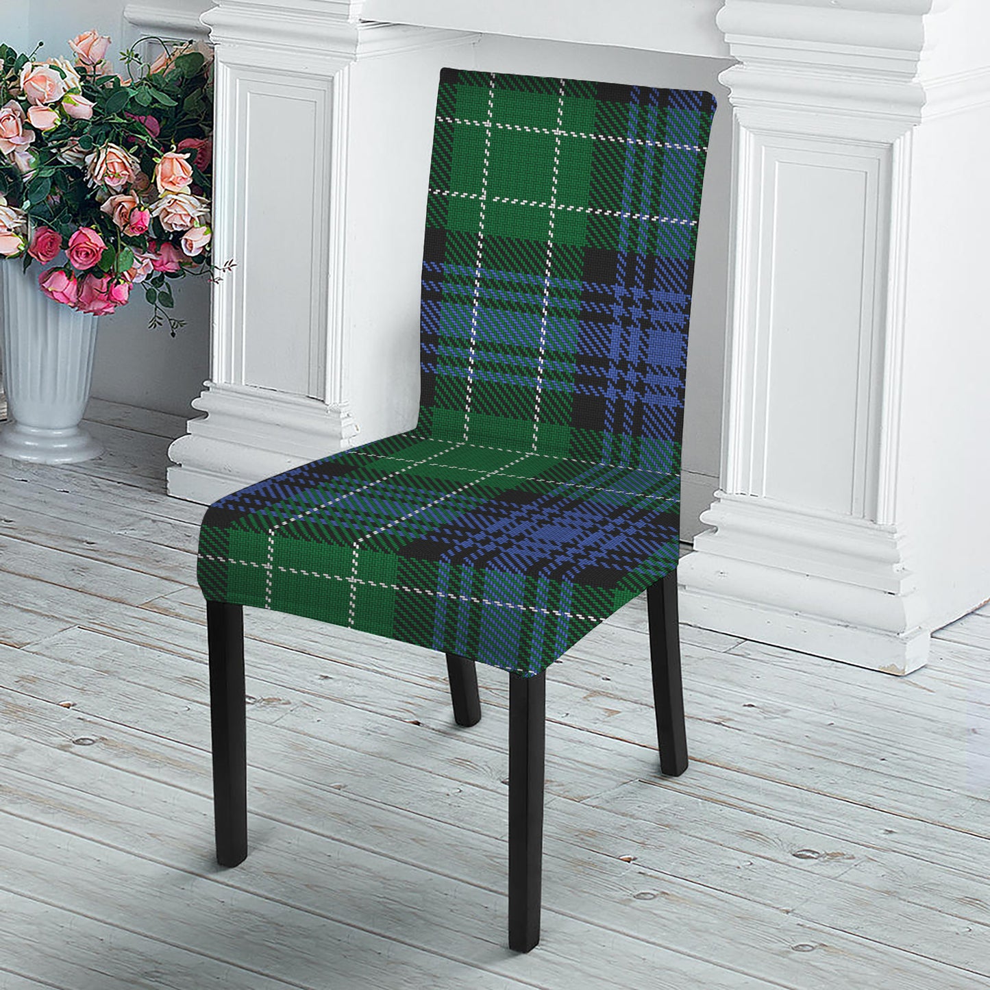 Knitted Scottish Plaid Print Dining Chair Slipcover