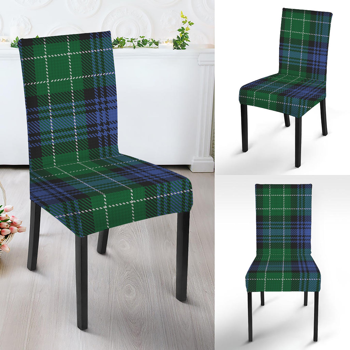 Knitted Scottish Plaid Print Dining Chair Slipcover