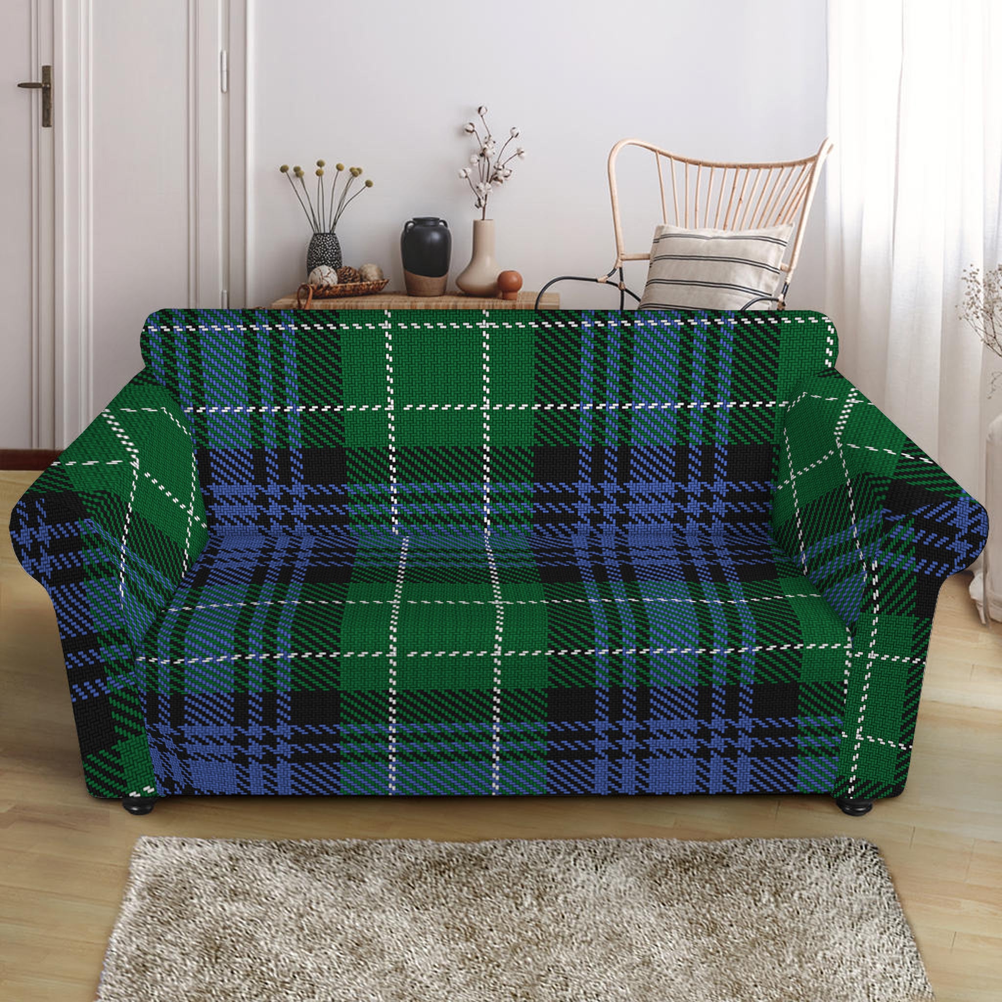 Knitted Scottish Plaid Print Loveseat Slipcover