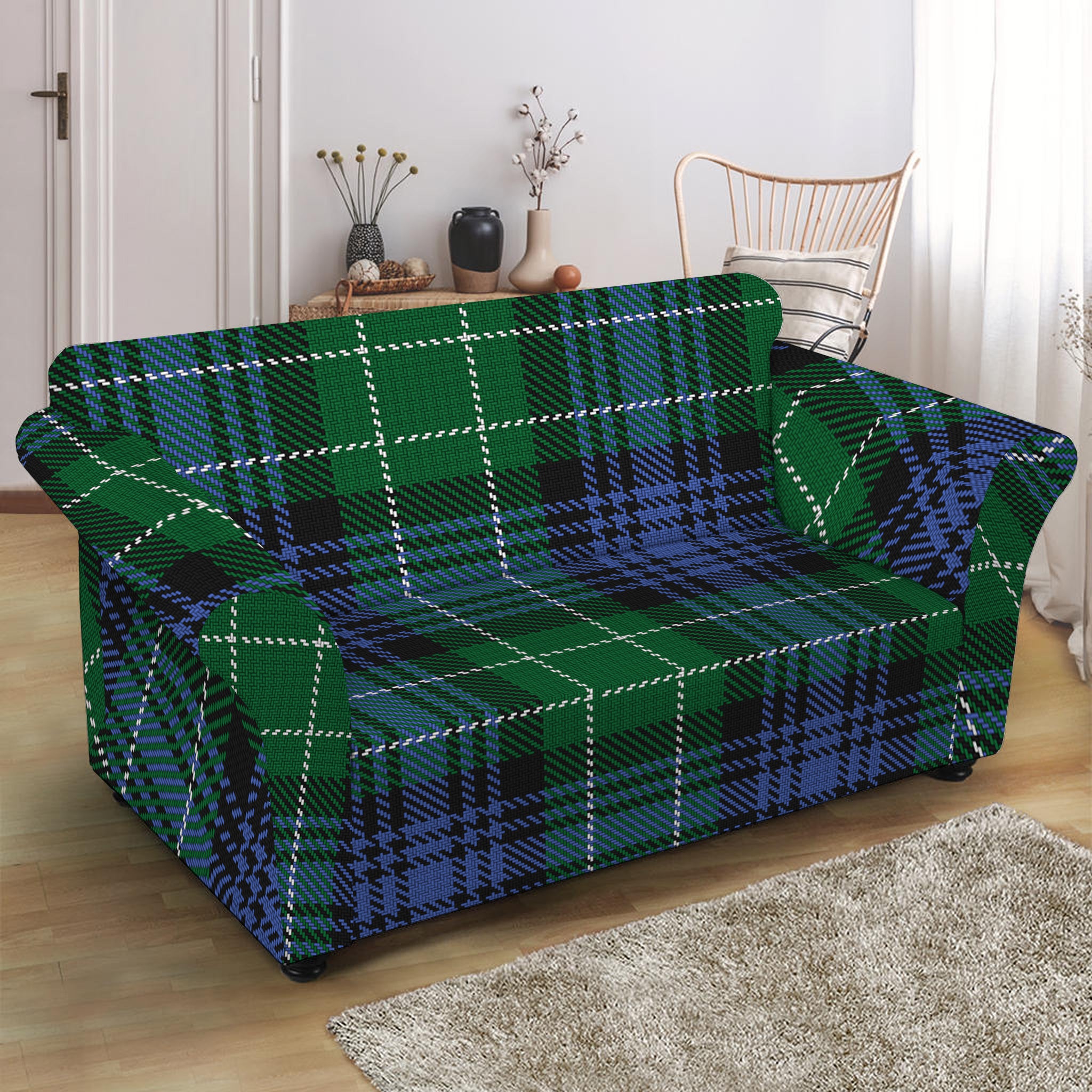 Knitted Scottish Plaid Print Loveseat Slipcover