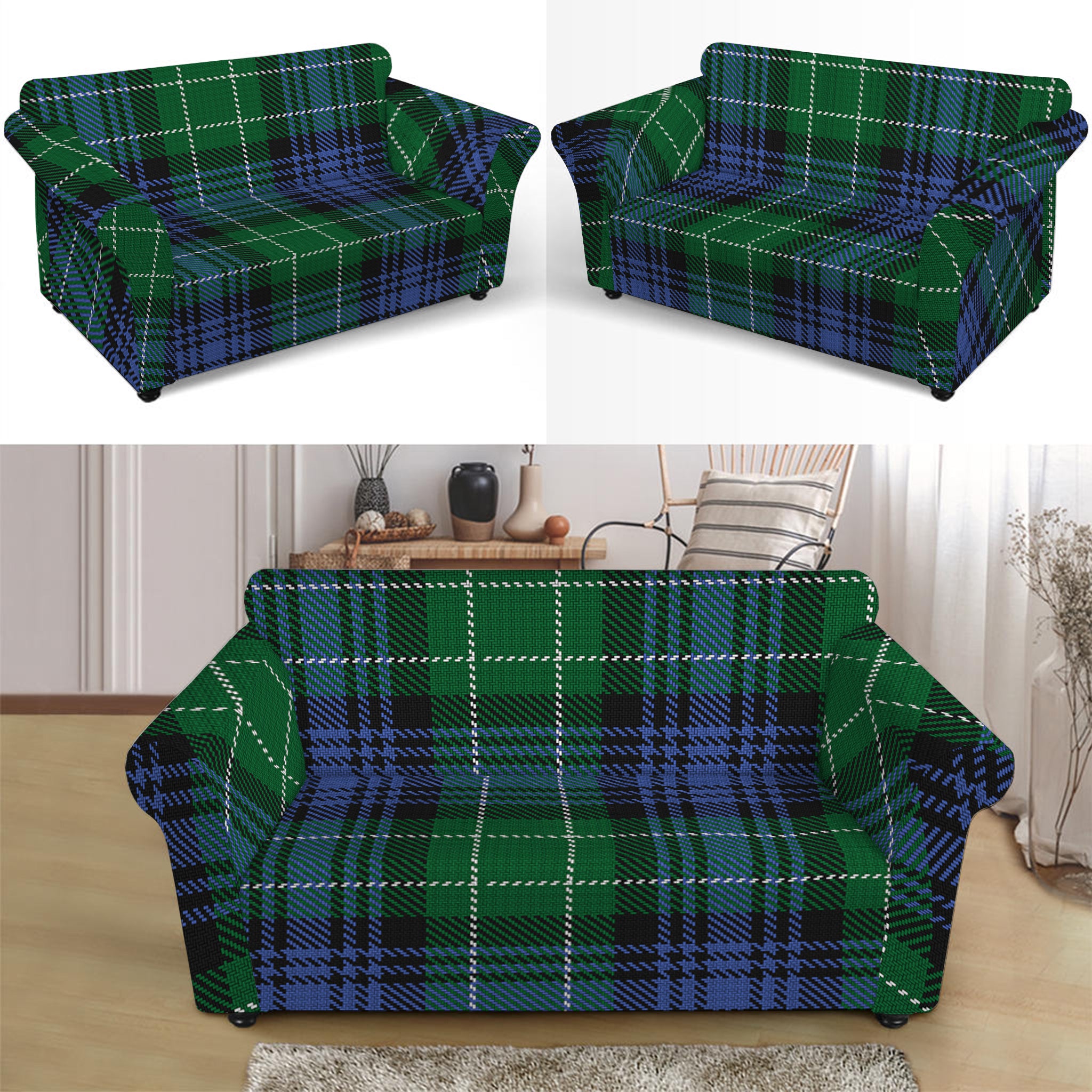 Knitted Scottish Plaid Print Loveseat Slipcover