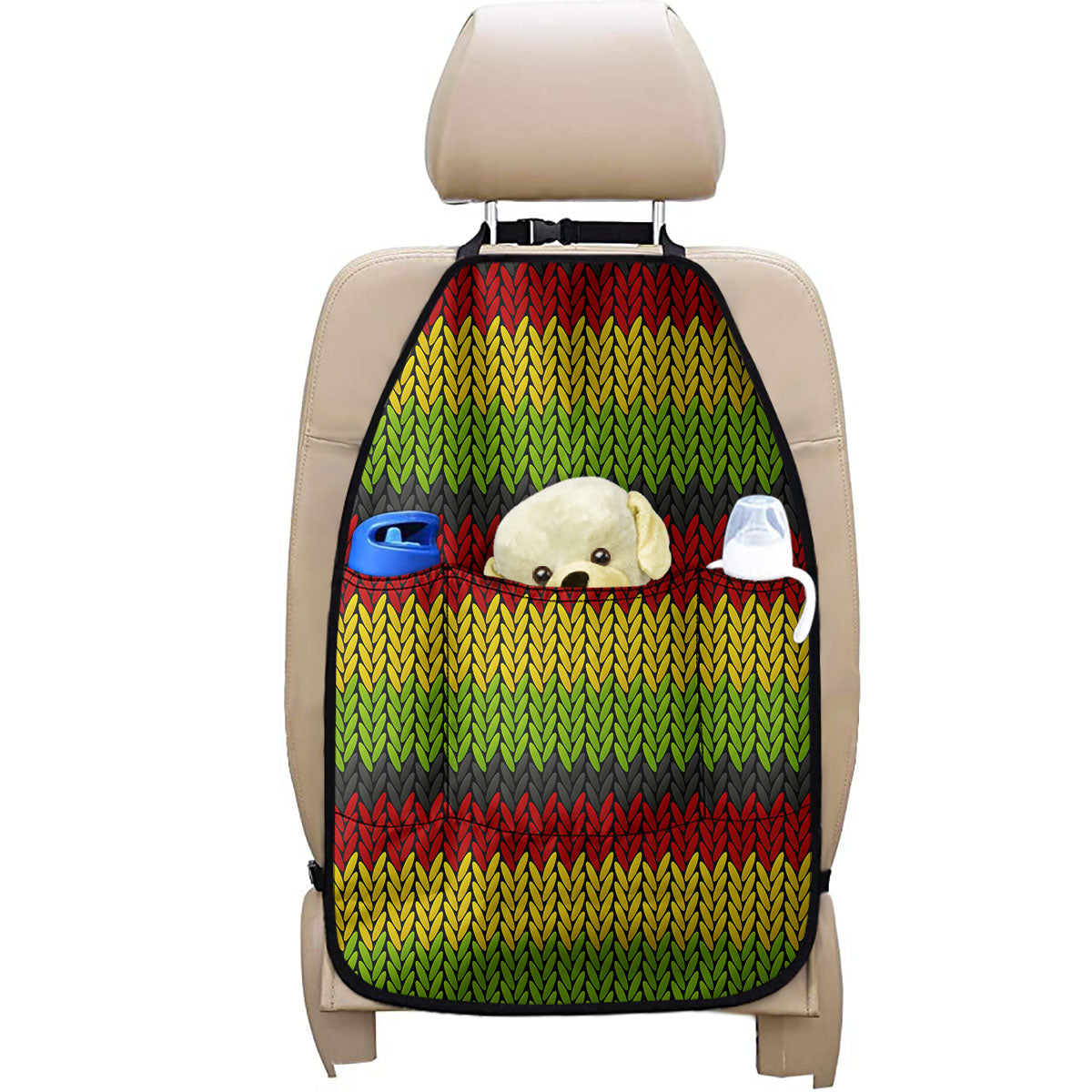 Knitted Style Reggae Pattern Print Car Seat Organizers