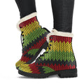Knitted Style Reggae Pattern Print Faux Fur Leather Boots