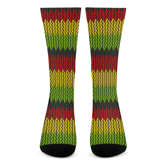 Knitted Style Reggae Pattern Print Crew Socks